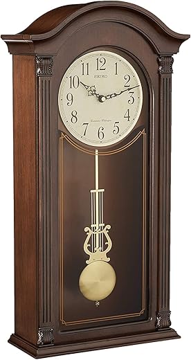 Seiko Gold Tone & Arched Wall Clock with Pendulum and Dual Chimes, 25 x 12.25 x 5 Inch