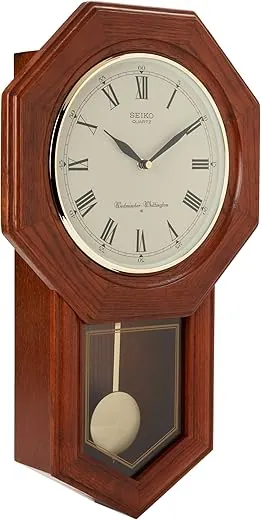 Seiko Wall Pendulum Schoolhouse Clock Dark Brown Solid Oak Case