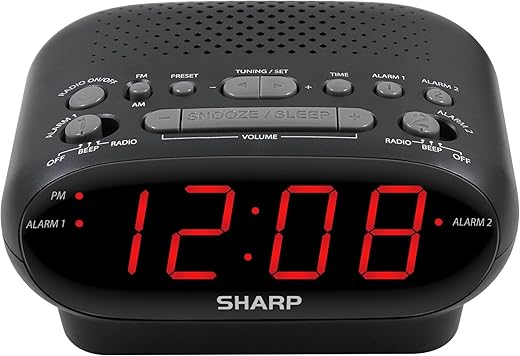 Sharp AM/FM Dual Alarm Clock Radio, 2-7/16H x 4-5/16W x 5-1/2D, Black