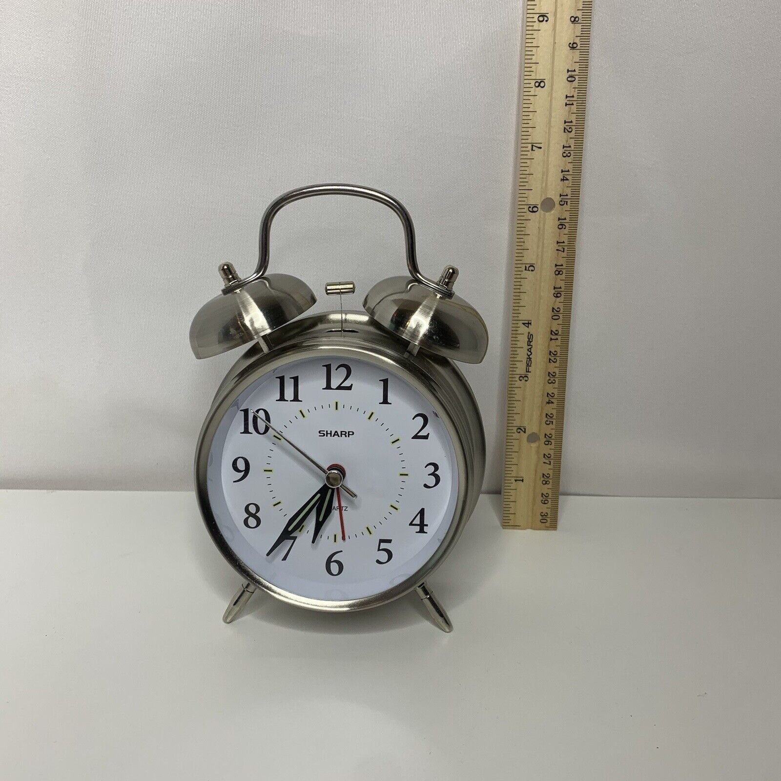 Sharp Desktop Alarm Clock Model: SPC800 Twin Bell Quartz Silver Backlight