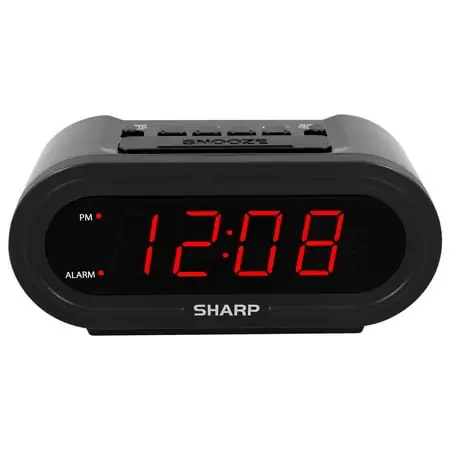 Sharp Digital Alarm with AccuSet - Automatic Smart Clock, Never Needs Setting - Great for Seniors, Kids, and Everyone who Doesn't Want to Set a Clock! Black Case with Red LEDs