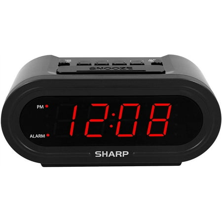 SHARP Digital Alarm with AccuSet - Automatic Smart Clock, Never Needs Setting - Great for Seniors, Kids, and Everyone who Doesn't Want to Set a Clock! Black Case with Red LEDs