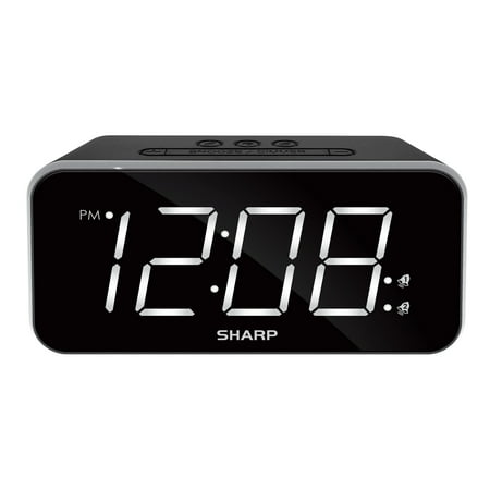 SHARP Dual Alarm Clock with Jumbo Easy to Read 1.8” White LED Display, Black Case