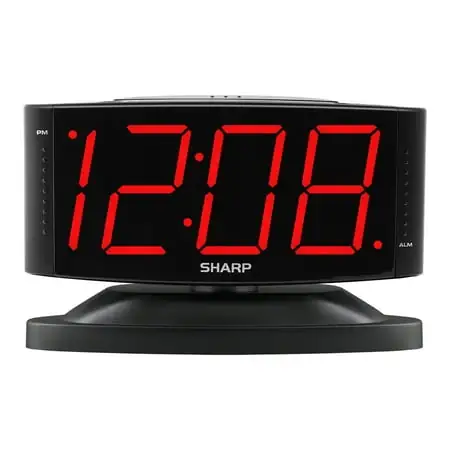 Sharp LED Digital Alarm Clock, Swivel Base, Black Case, Red Display, SPC033A