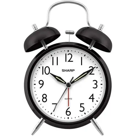 SHARP Twin Bell Alarm Clock - Loud Alarm - Great for Heavy Sleepers - Battery Operated Quartz Analog Clock (Midnight Black)