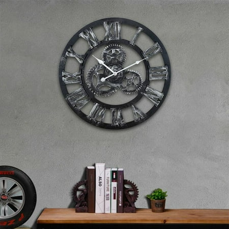 Silent Wall Clock Large Industrial Quartz Pendulum Black Gear for Living Room Bedroom 45cm