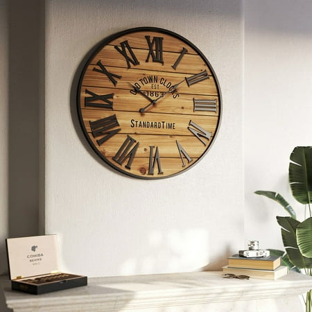 Sirena Wood Round Farmhouse Style Wall Clock