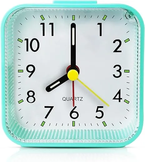 Small Battery Operated Analog Alarm Clock, Travel Clock,Quieter Bedside Clocks for Bedrooms Bathroom Shelf Desk,Green