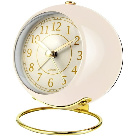 Small Desk Clocks for Bedroom, Silent Alarm Clock Vintage Gold Aesthetic Trendy Decor Table Clock Non Ticking Battery Operated Cute Office Living Room Table Shelf Bedside Kitchen Clocks (White)