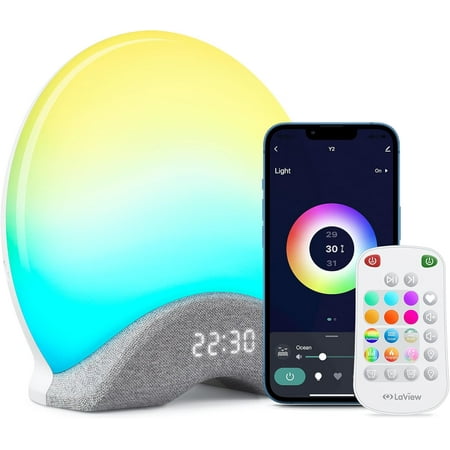 Smart White Noise Machine,App Control Sleep Sound Machine Night Light 25 Relaxing Sounds and 8 Rhythm Modes,Sunrise Wake Up Light,Smart Alarm Clock for Kid/Adult, Ideal for Gift