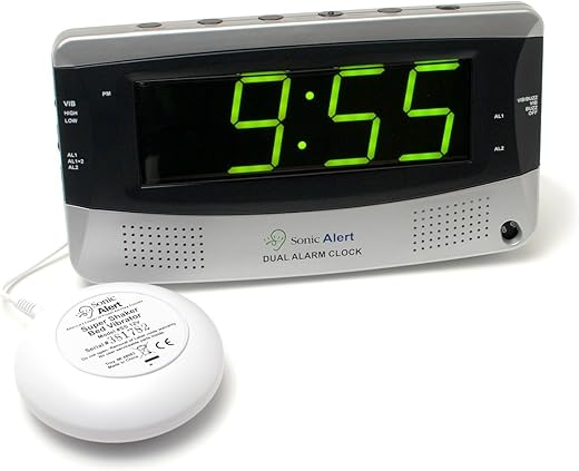 Sonic Alert 0 Sonic Bomb Extra Dual Alarm Clock with Large Display-SBD375SS, Silver