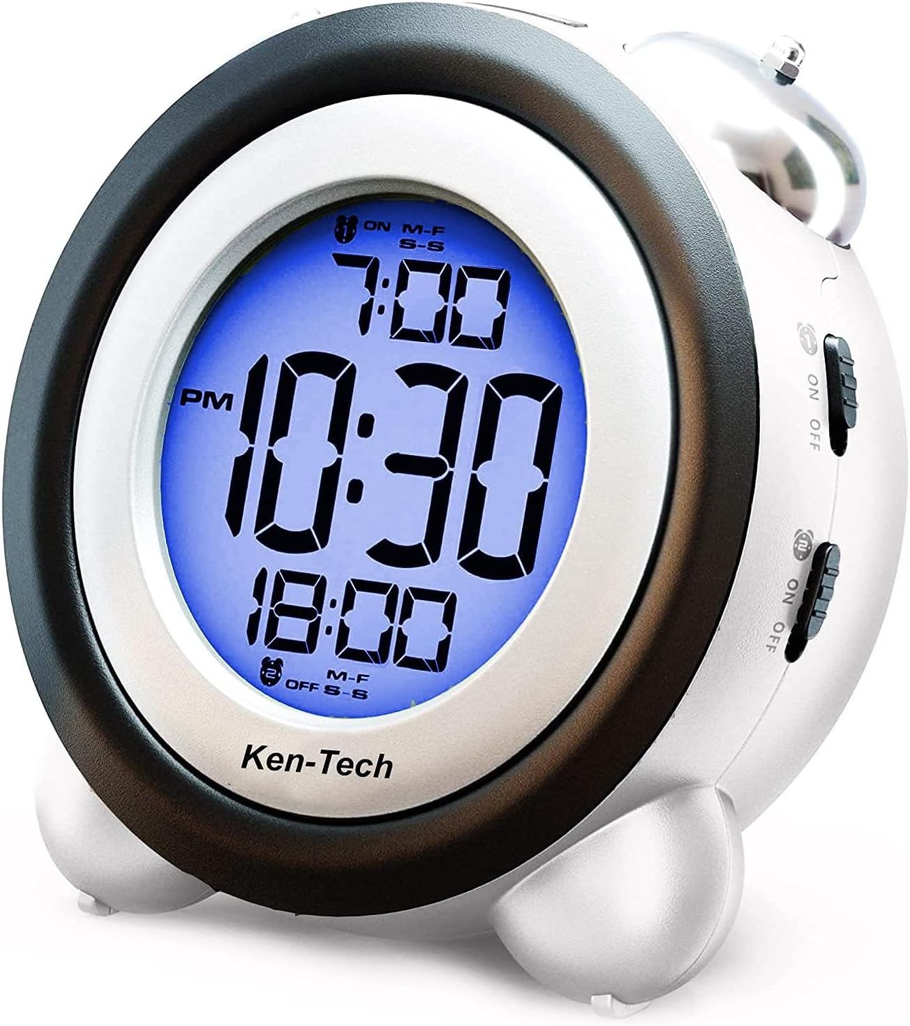 Sonnet Twin Bell Digital Alarm Clock - Very Loud Alarm Clock for Heavy Sleepers and The Hearing Impaired. Battery Operated Dual Alarm Blue Backlight. for Teens and Senior Citizens by Ken-Tech - White