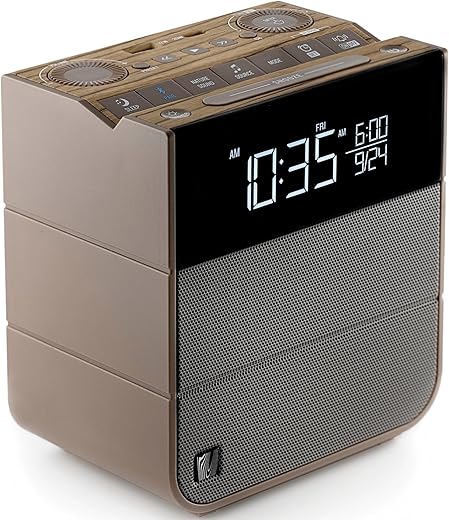 Sound Rise II, SFQ-16: Bedside Alarm Clock Radio & Bluetooth Speaker, with Large Display Screen, FM Radio, Fast USB Charging, and Nature Sound