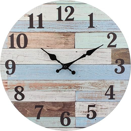 Stonebriar Vintage Coastal Worn Blue 14 Inch Round Battery Operated Wall Clock