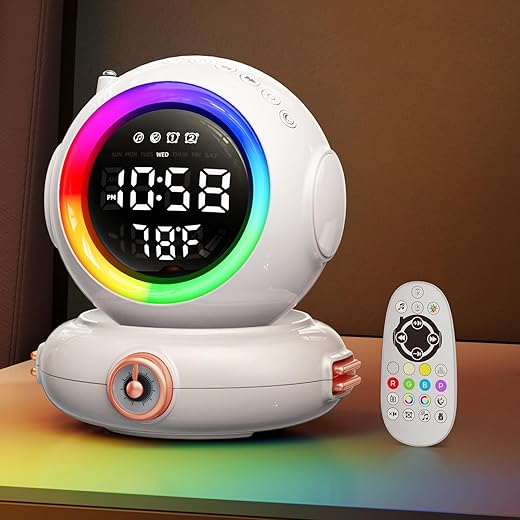 Sunrise Alarm Clock with Sunrise Simulation Wake Up Light with Remote Control, Astronaut Dual Alarms, Wireless Speaker, 6 Natural Sounds, Heavy Sleepers, FM Radio, Ideal Gifts for Kids Teens