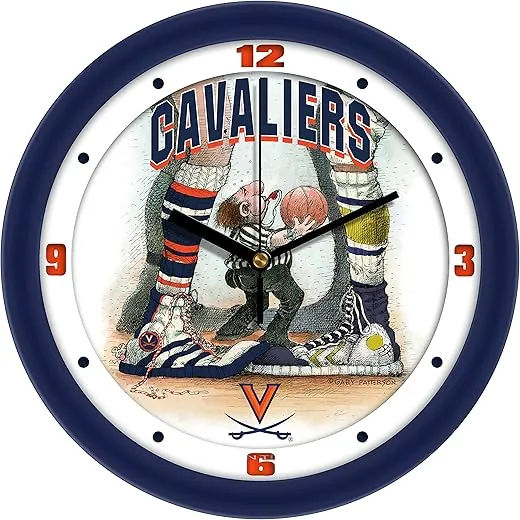 SunTime Virginia Cavaliers Basketball Wall Clock - Jump Ball Art by Gary Patterson 11.5" for Home or Office