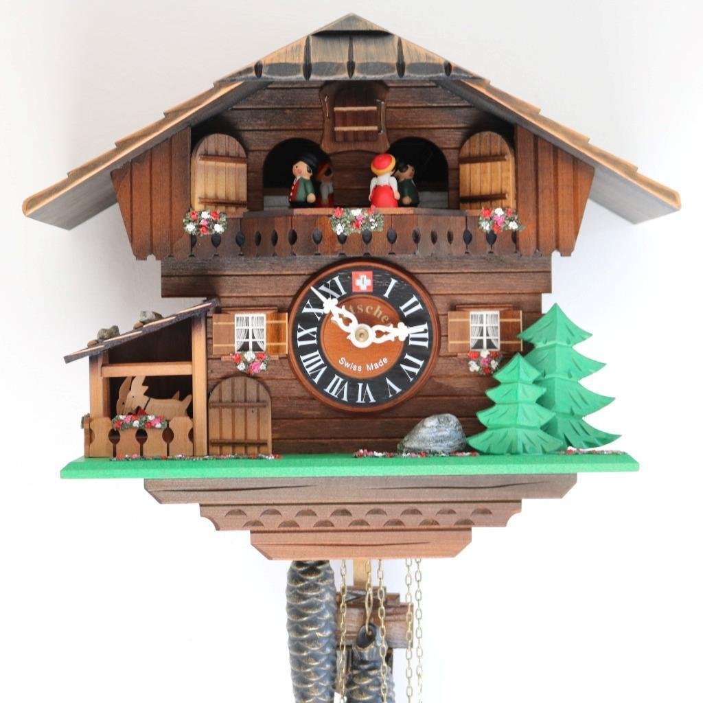 SWISS MUSICAL CUCKOO CLOCK by LOTSCHER hear it now WORKING automata goats!