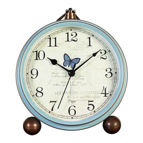 Table Clock Vintage Non-Ticking Table Desk Alarm Clock Battery Operated