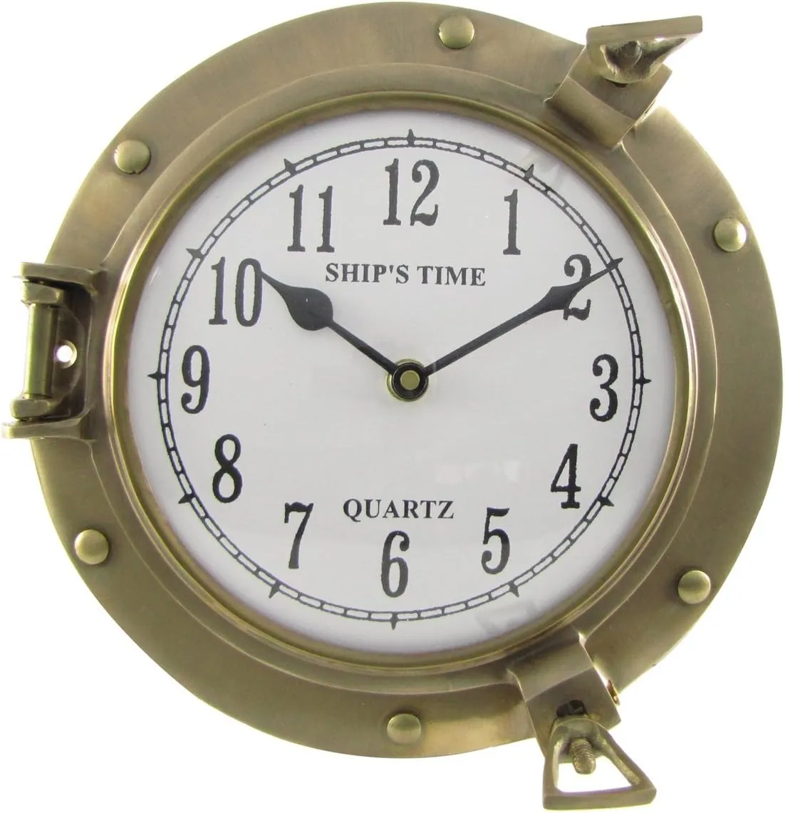 TG,LLC Treasure Gurus Ships Time Solid Brass Porthole Wall Clock Quartz Movement Nautical Coastal Home Decor