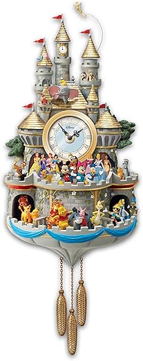 The Bradford Exchange Disney Timeless Magic Musical Wall Cuckoo Clock Masterpiece Handmade With 43 Rotating Characters Castle Windows Light Up Plays Melody A Dream is a Wish Your Heart Makes 20-Inches