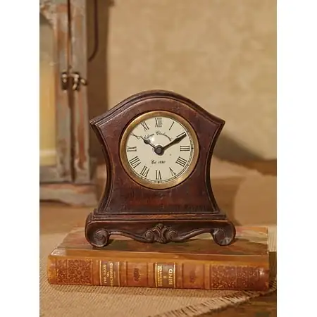 The Country House Collection Baroque Like Shape with Pedestal Feet 6 x 6 Inch Wooden Table Top Analogue Clock