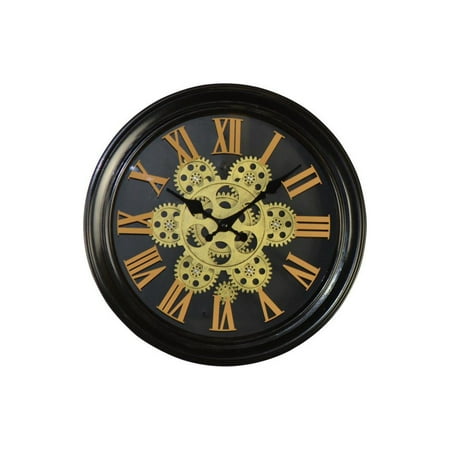 Three Star Import & Export 13 in. Round Black Wall Clock with Gears