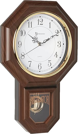 Timekeeper Essex Westminster Chime Faux Wood Pendulum Wall Clock, 17.5