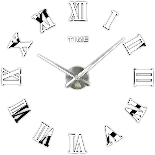 Timelike 3D DIY Wall Clock, 1M Modern Frameless Large 3D DIY Wall Clock Kit Decoration Home for Living Room Bedroom (Silver)