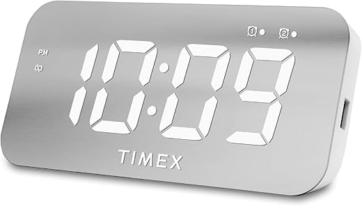 Timex Alarm Clock with USB Charger (5W) and Large Display, Digital Alarm Clock for Bedroom Includes 100-240V Universal Power Adapter (T1320)