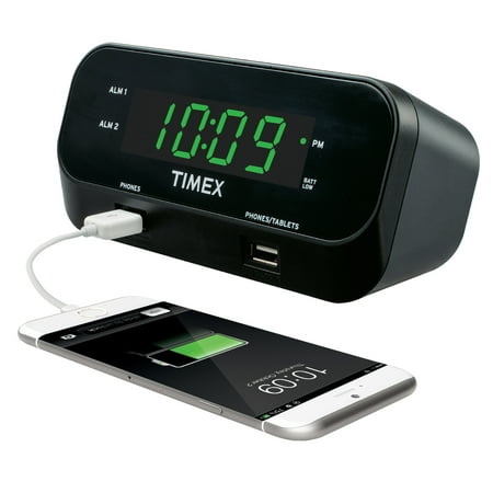 Timex Dual Alarm Clock with Dual USB Charging and Extreme Battery Backup