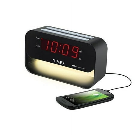 Timex T128BC Decorative XBBU Dual Alarm Clock with USB Charging & Night Light (Black)