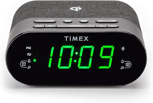 Timex Wireless Charging Alarm Clock Radio with USB Charging Port, Dual Digital Alarms, 10 FM Presets, Dimmable with Sleep Timer and Battery Backup (Model TW500)