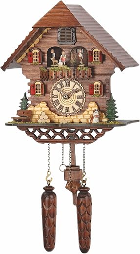 Trenkle Quartz Cuckoo Clock Black Forest House with Music, Turning Dancers TU 469 QMT HZZG