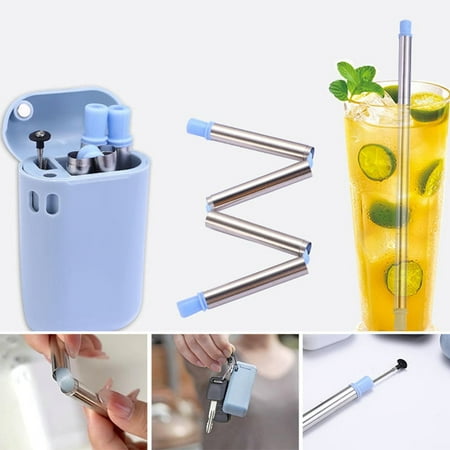 TWCTUWEN Stainless Steel 304 Folding Straw Easy To Clean Reusable Food Grade Silicone Portable Folding Straw Umbrella for Drinks for Kids Stray Kids Light Stick Sparkling Earth Cap Simply Slender