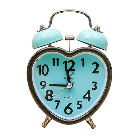 Twin Bell Alarm Clock Heart Shape Nightlight Clock Operated Silent Alarm Clock for Home Bedroom Decor Without ( )