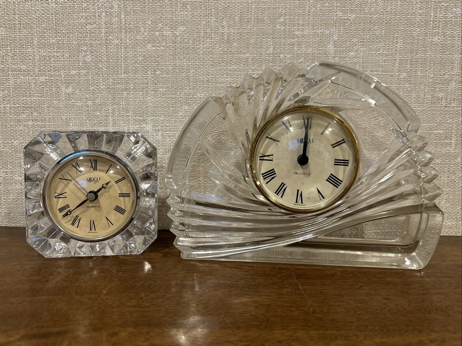 Two Vintage Mikasa Lead Crystal Desk Clocks