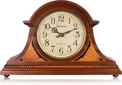 TXL Mantel Clock, Silent Wood Table Clock Battery Operated, Desk Shelf Vintage Clock for Living Room,Home Decor Gift, T10384