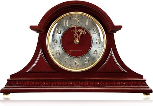 TXL Mantel Clock with Chimes 16.3 Silent Decorative, Wood Desk Clock Battery Operated, Vintage Tabletop Clock for Living Room Office Kitchen Shelf & Home Decor Gift, T20160