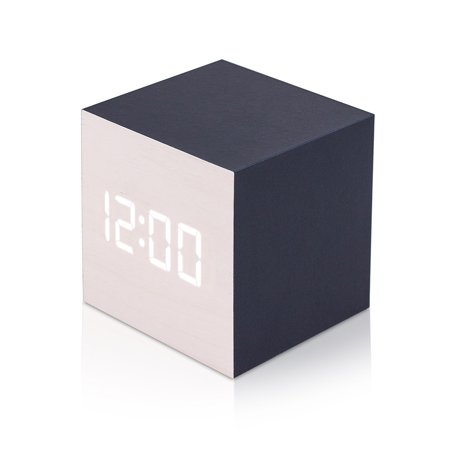 Ultra Modern Wooden LED Clock Square Cube Alarm Thermometer Timer Calendar Updated 2016 Brighter Stylish Wood Clock-White Blue