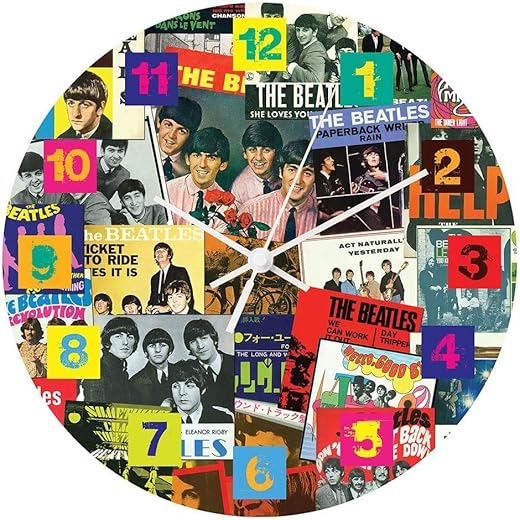 Vandor Beatles-Singles Collection-13.5 Wood Wall Clock, Multi Color