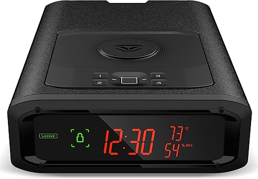 VAULTEK Smart Station™ Biometric Smart Safe with Built-in Wireless Phone Charger + Auto Open Drawer + Bluetooth Safe Management (Covert Black)