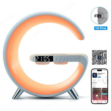 Vfedsrsge iPhone Charger Wireless Charger Atmosphere Lamp,Bluetooth Speaker Music Clock Alarm Key and APP Control White