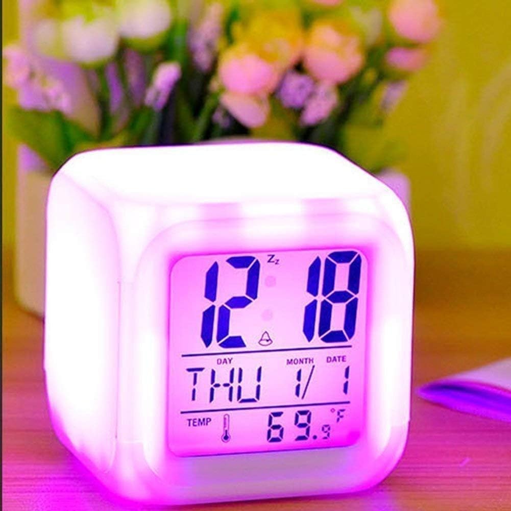 vinmax Digital Alarm Thermometer Night Glowing Cube 7 Colors Clock LED Change LCD for Bedroom Child