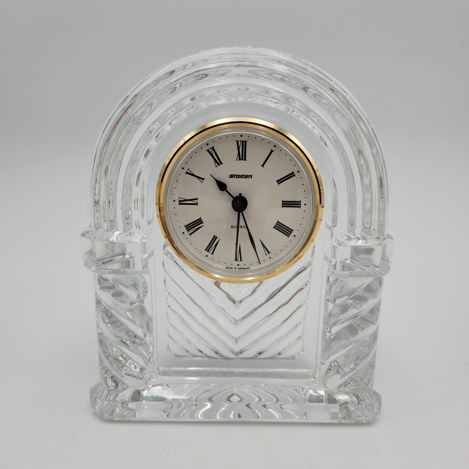 Vintage Crystal Staiger Mantle Desk Clock 6 Inch Quartz Made In West Germany