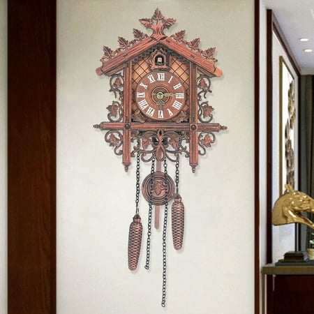 Vintage Cuckoo Wall Clock Quartz Swing Bird Hanging Clock Carvings Antique Timer Home Clock Decor Living Room