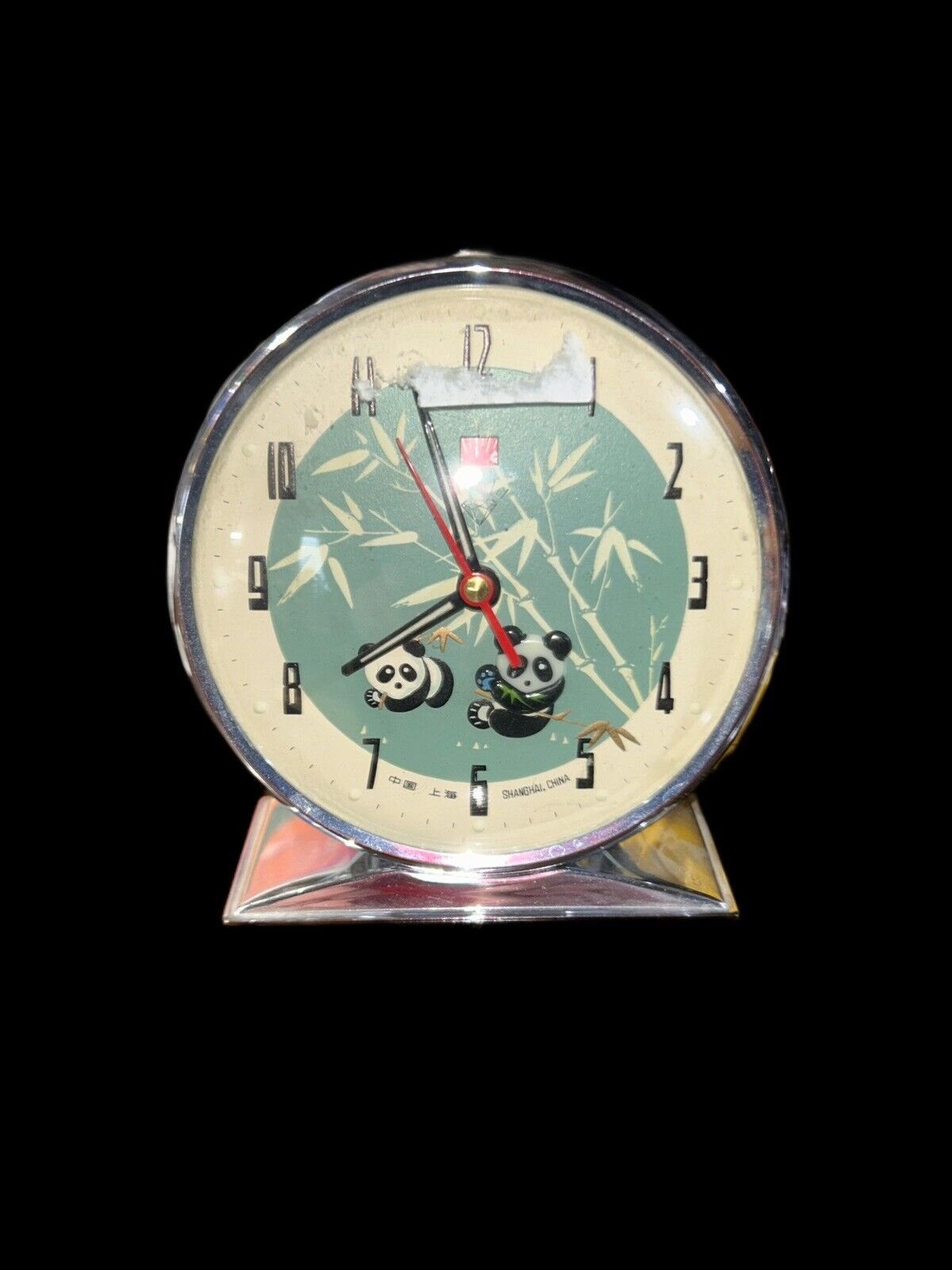 Vintage Diamond Brand Shanghai China Animated Panda Mechanical Table Alarm Clock