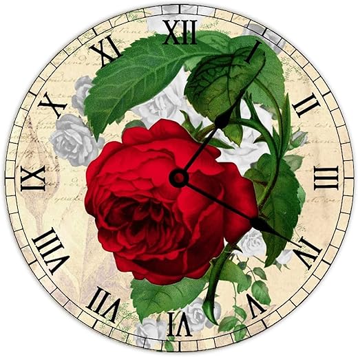 Vintage Roses Wall Clock French Country Tuscan Style Wall Clock Wooden Wall Clock,Battery Operated,Farmhouse Wall Decor Home Decor for Kitchen,Living Room,Bedroom,Office,10 Inch