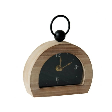 VIP Wood 6 in. Brown Natural Wood Mantel Clock with Ring