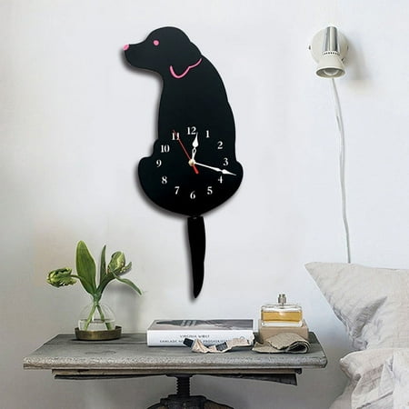 Wagging Tail Dog Clock Creative Dog Acrylic Wall Clock with Swing Tail Pendulum for Living Room Bedroom Kids Room Kitchen and Home Décor - Battery Not Included