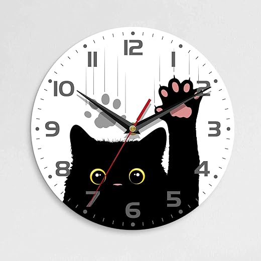 Wall Clock, 10 Inch Silent Non-Ticking Home Kitchen Decor, Battery Operated for Bathroom Bedroom Living Room Office(Cute Black Cats Paws)